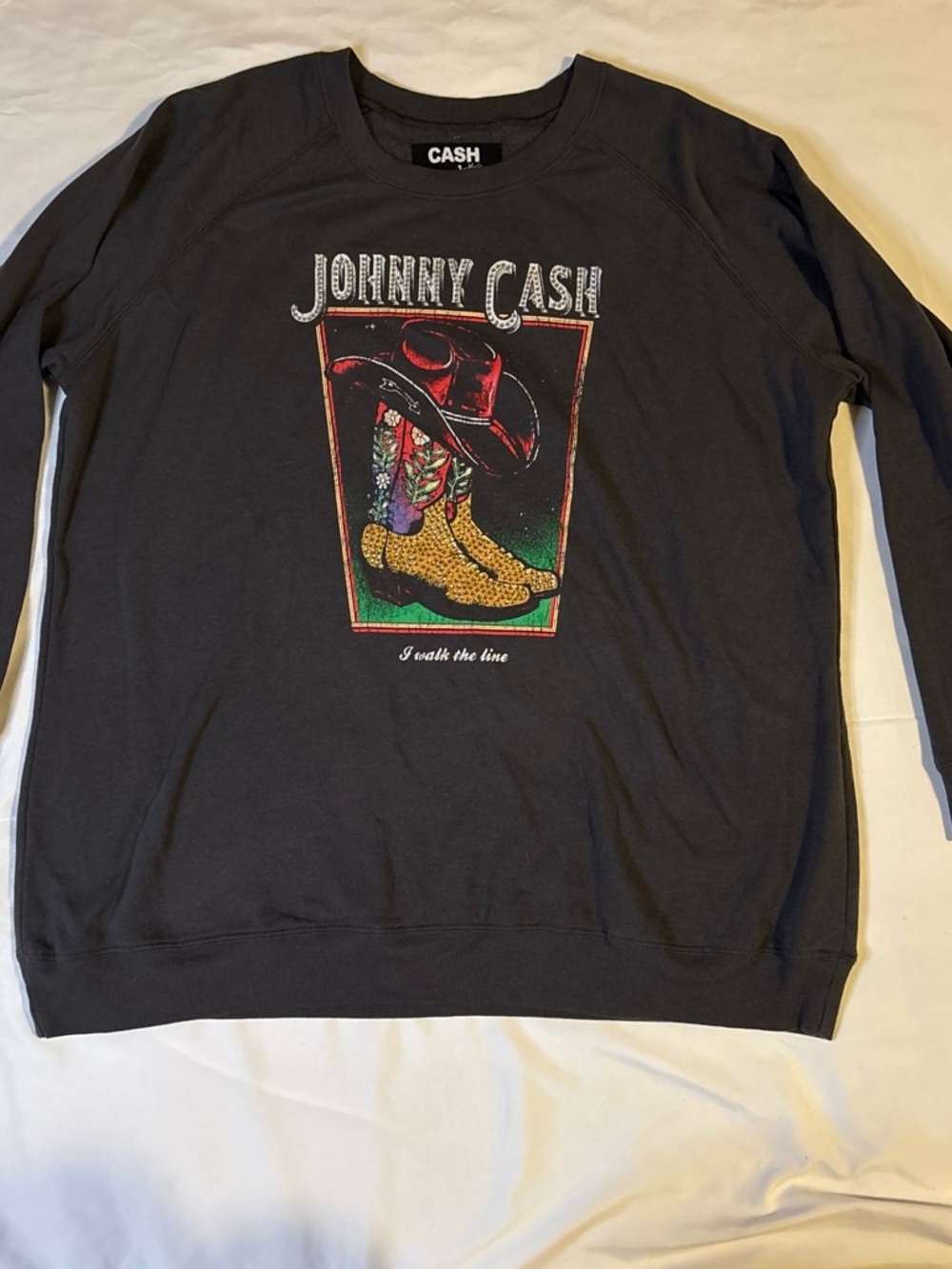 Ash Black Johnny Cash Graphic Crewneck Sweatshirt